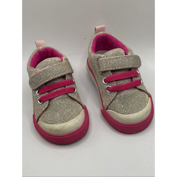 See Kai Run Toddler Sz 3 Girls Silver Glitter Pink Sneakers Hook-and-Loop Strap - Picture 2 of 6